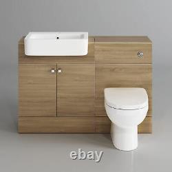 Sabrosa Basin Vanity Sink Unit and BTW Toilet Storage Furniture Set Oak