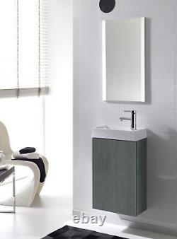 Saneux Quadro 400mm Wall Hung Bathroom Vanity Unit & Basin In Driftwood Grey