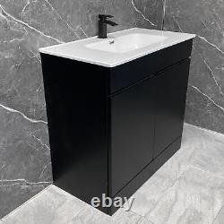 Satin Black Vanity Unit with Large Ceramic Basin Sink 900 or 1000mm Square Style