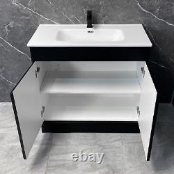 Satin Black Vanity Unit with Large Ceramic Basin Sink 900 or 1000mm Square Style