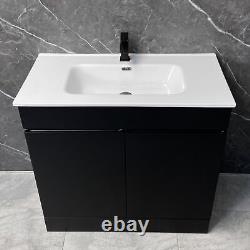 Satin Black Vanity Unit with Large Ceramic Basin Sink 900 or 1000mm Square Style