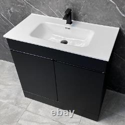 Satin Black Vanity Unit with Large Ceramic Basin Sink 900 or 1000mm Square Style