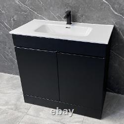 Satin Black Vanity Unit with Large Ceramic Basin Sink 900 or 1000mm Square Style