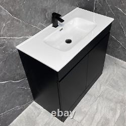 Satin Black Vanity Unit with Large Ceramic Basin Sink 900 or 1000mm Square Style