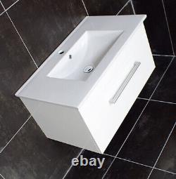 Savu 600mm Wall Hung Vanity Unit White Gloss Square Basin Sink Unit