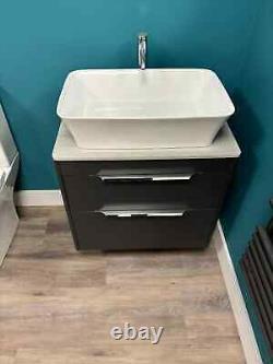 Shoreditch Matt Grey Wall Hung Vanity Unit with Palermo Basin & Tap