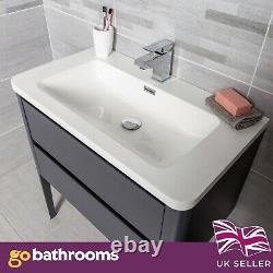 Signite Ash Grey Vanity Unit White Bathroom Sink White Wash Basin 800mm