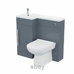 Small 900 Grey L-Shape LH Vanity Unit Sink and Toilet Bathroom Furniture Debra