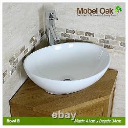 Solid Oak Vanity Unit Cabinet with Double Twin Ceramic Sink Basin Taps Set 1141