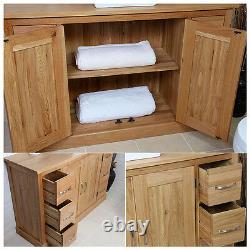 Solid Oak Vanity Unit Cabinet with Double Twin Ceramic Sink Basin Taps Set 1141