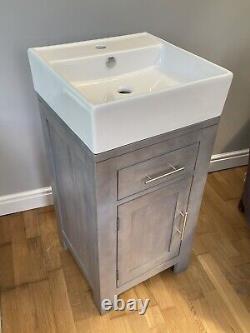 Solid oak grey bathroom vanity unit + white square sink NEW collect only