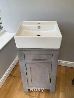 Solid oak grey bathroom vanity unit + white square sink NEW collect only