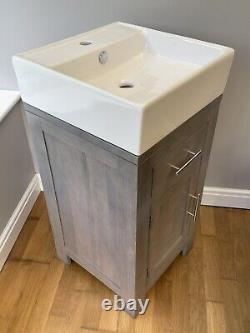 Solid oak grey bathroom vanity unit + white square sink NEW collect only