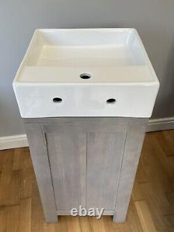 Solid oak grey bathroom vanity unit + white square sink NEW collect only