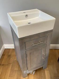 Solid oak grey bathroom vanity unit + white square sink NEW collect only