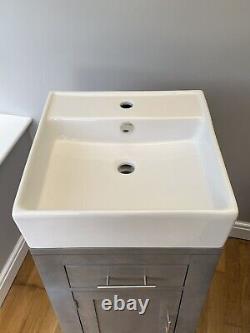 Solid oak grey bathroom vanity unit + white square sink NEW collect only