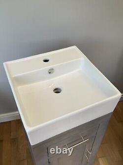 Solid oak grey bathroom vanity unit + white square sink NEW collect only