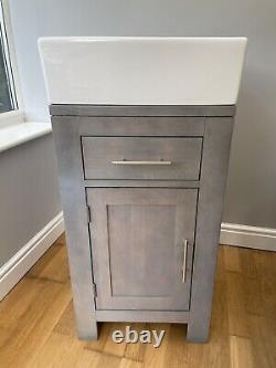 Solid oak grey bathroom vanity unit + white square sink NEW collect only