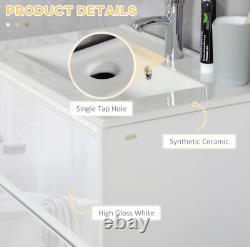 Space Saving White High Gloss Bathroom Vanity Unit with Sink and Storage Drawers
