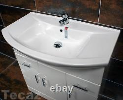St Moritz 750mm Vanity Unit inc Ceramic Basin Sink Bathroom Cupboard White Gloss