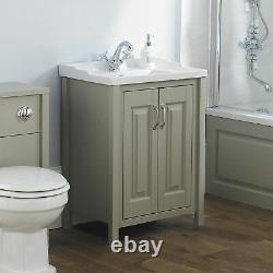 Stone Grey 600 mm Traditional Bathroom Storage Vanity Unit Basin Sink Chiltern