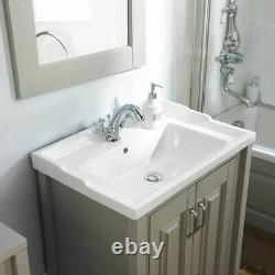 Stone Grey 600 mm Traditional Bathroom Storage Vanity Unit Basin Sink Chiltern
