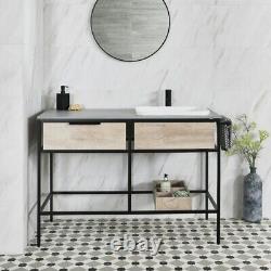 Stone Worktop Black Bathroom Basin Washstand Industrial Style Vanity Unit 1200mm