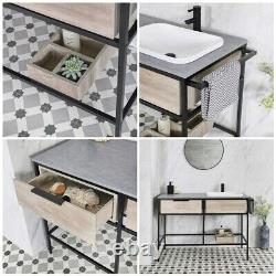 Stone Worktop Black Bathroom Basin Washstand Industrial Style Vanity Unit 1200mm