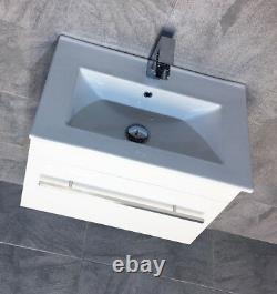 Sulu Slimline Square Wall Hung Vanity Unit With 600mm Ceramic Basin Sink White