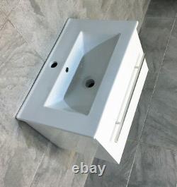 Sulu Slimline Square Wall Hung Vanity Unit With 600mm Ceramic Basin Sink White