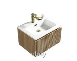 Tailored bathrooms fluted vanity unit oak finish with drawer wall hung inc basin