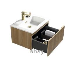 Tailored bathrooms fluted vanity unit oak finish with drawer wall hung inc basin