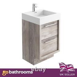 Tila Bare Oak Bathroom Standing Vanity Sink Unit Composite Resin Basin 50cm