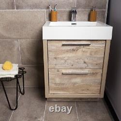 Tila Bare Oak Bathroom Standing Vanity Sink Unit Composite Resin Basin 50cm