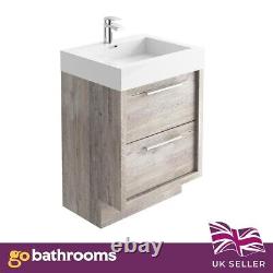 Tila Bare Oak Bathroom Standing Vanity Sink Unit Composite Resin Basin 60cm