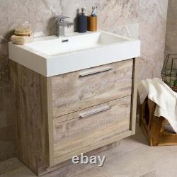 Tila Bare Oak Bathroom Standing Vanity Sink Unit Composite Resin Basin 60cm