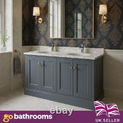 Traditional 1200mm Vanity Unit Square Grey Floor Standing Marble Bathroom Unit