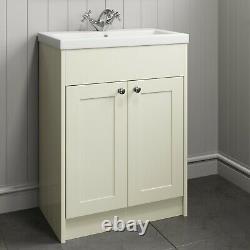 Traditional 600mm Bathroom Vanity Unit Basin Sink 2 Door Storage Cabinet Ivory