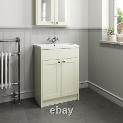 Traditional 600mm Bathroom Vanity Unit Basin Sink 2 Door Storage Cabinet Ivory