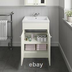 Traditional 600mm Bathroom Vanity Unit Basin Sink 2 Door Storage Cabinet Ivory