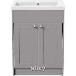 Traditional 600mm Bathroom Vanity Unit Basin Sink Storage Cabinet Furniture Grey