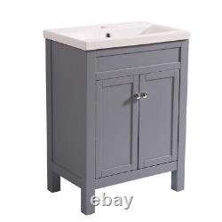 Traditional Bathroom Basin Sink Vanity Unit Floor Standing Cabinet 600mm Grey