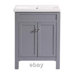 Traditional Bathroom Matte Grey Vanity Unit Basin BTW Toilet Unit Tall Cabinet