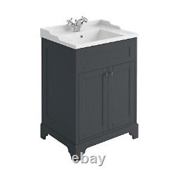 Traditional Grey 60cm Floor Standing Bathroom Vanity Unit with Basin Tap & Waste
