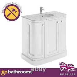 Traditional White Vanity Unit Ceramic Basin With Marble Work top & Upstand 90cm