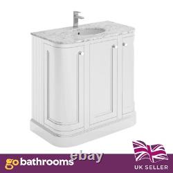 Traditional White Vanity Unit Ceramic Basin With Marble Work top & Upstand 90cm