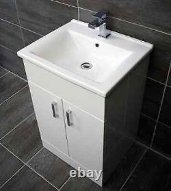 Troya 550mm White Gloss Vanity Unit With Ceramic Basin Sink Bathroom Storage