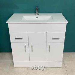 Turin 800mm Floorstanding Vanity Unit With Ceramic Basin White Gloss Bathroom