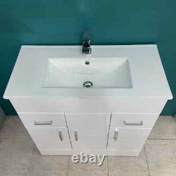 Turin 800mm Floorstanding Vanity Unit With Ceramic Basin White Gloss Bathroom