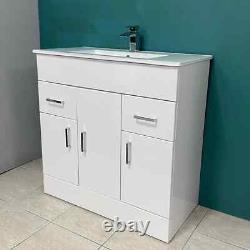 Turin 800mm Floorstanding Vanity Unit With Ceramic Basin White Gloss Bathroom